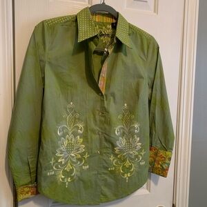 Robert Graham Olive Green Embroidered Shirt